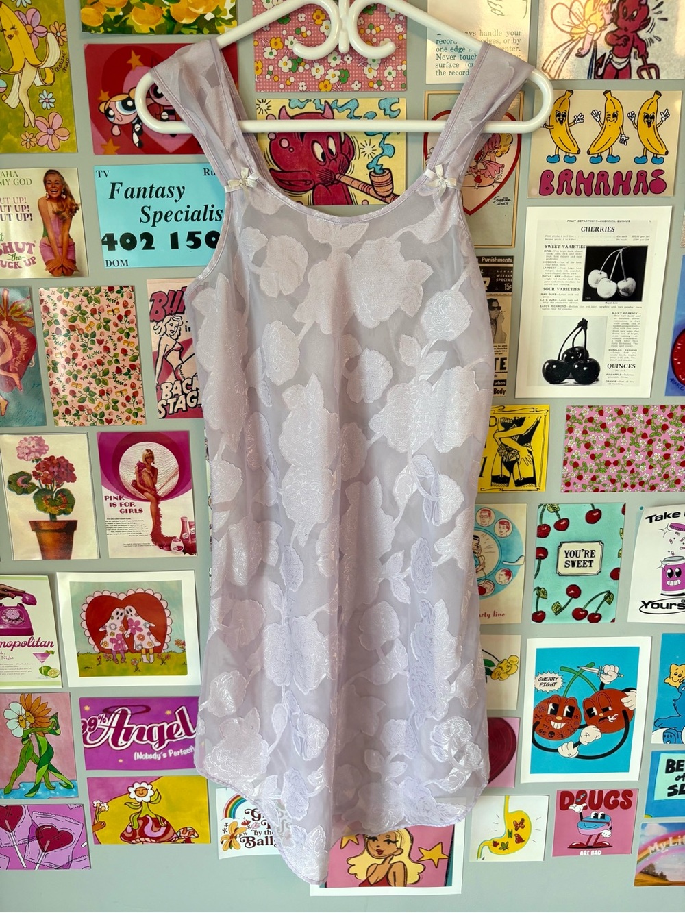 VINTAGE Lavender Coquette Floral Sheer Lace Bow Lingerie Coverup Dress